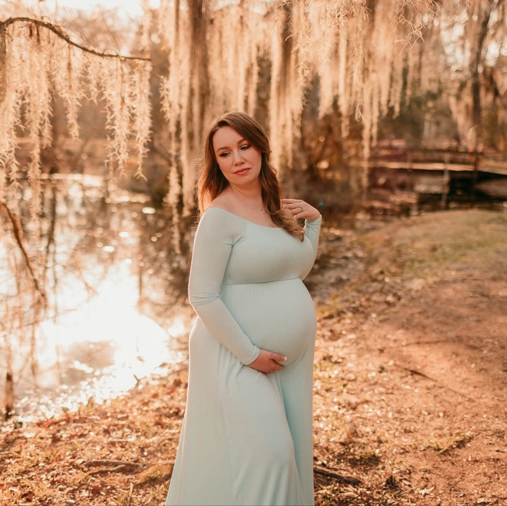 Pinkblush Light Blue Off Shoulder Maternity Gown Size M